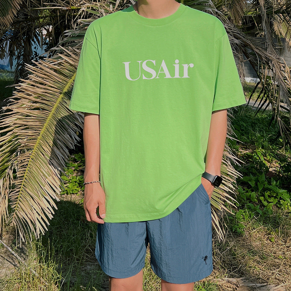 Men's summer Korean loose cotton T-shirt with letter print short sleeves