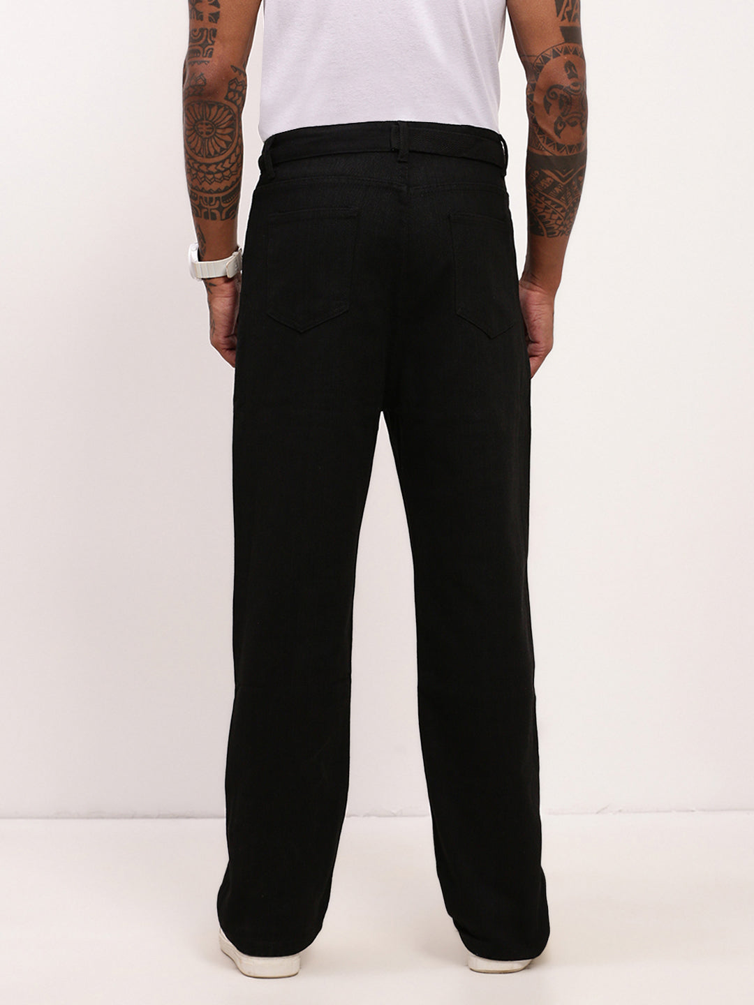 Men's Black Solid Straight Fit Jeans