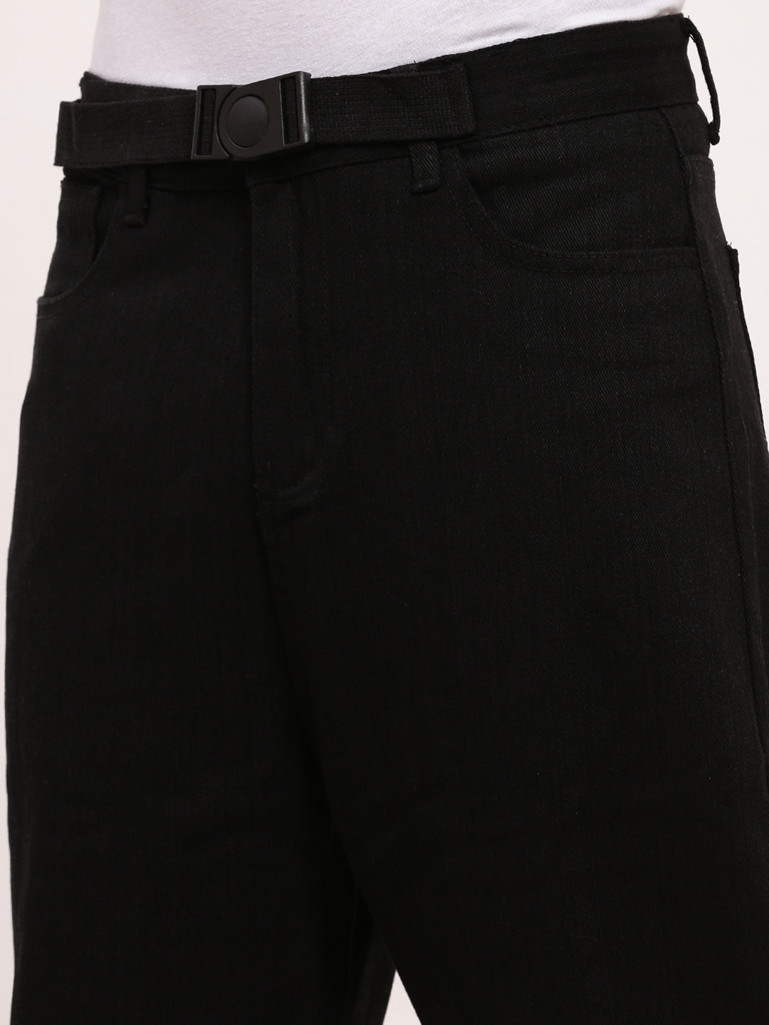 Men's Black Solid Straight Fit Jeans