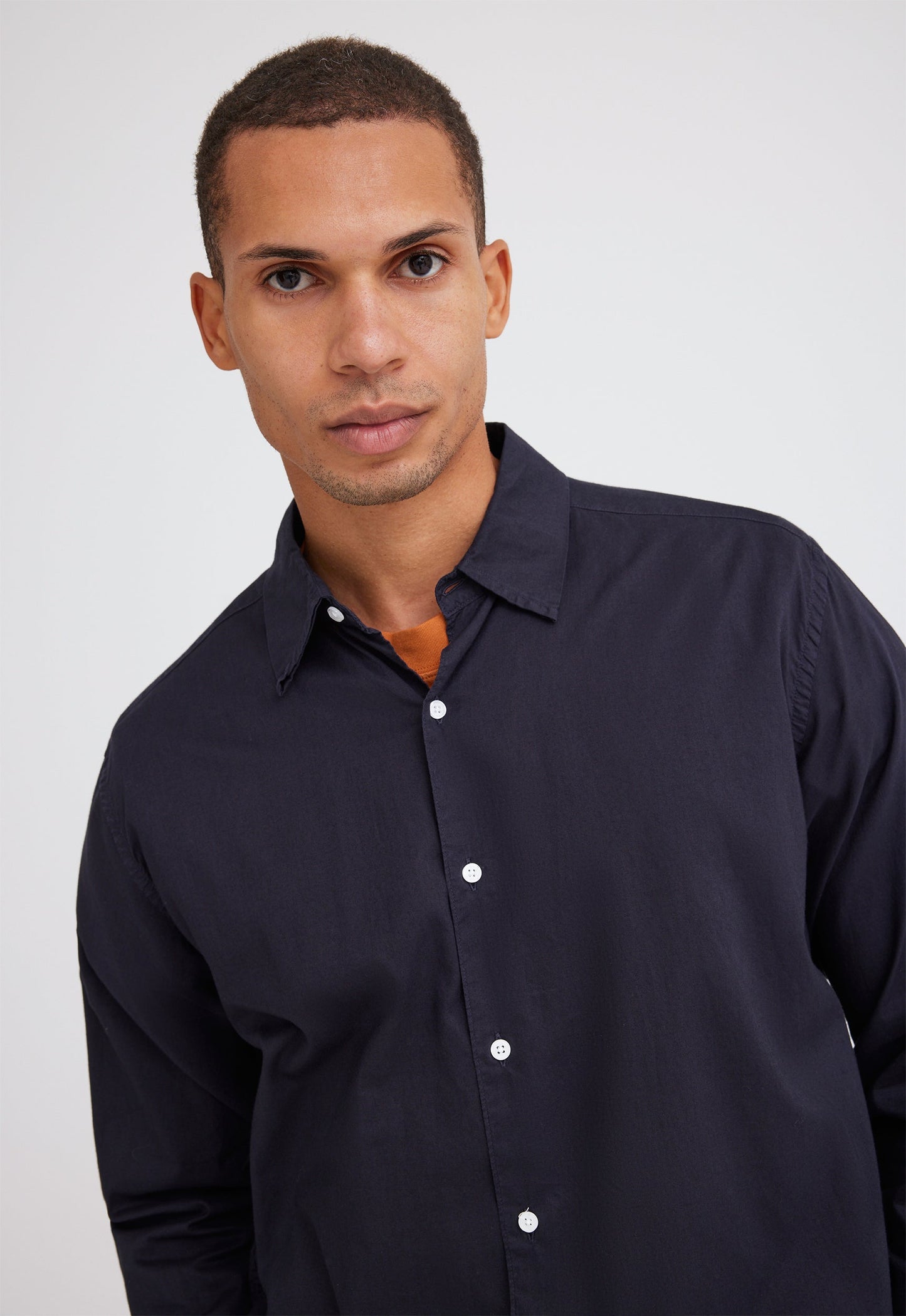 Folded Collar Cotton Shirt - Darkest Navy