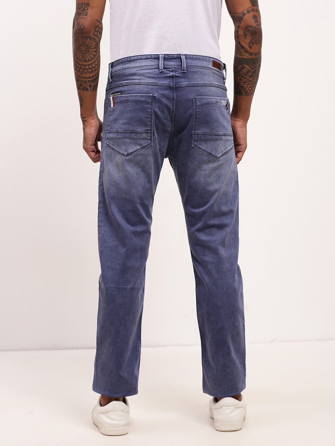 Men's Blue Comfort Solid Straight Fit Jeans