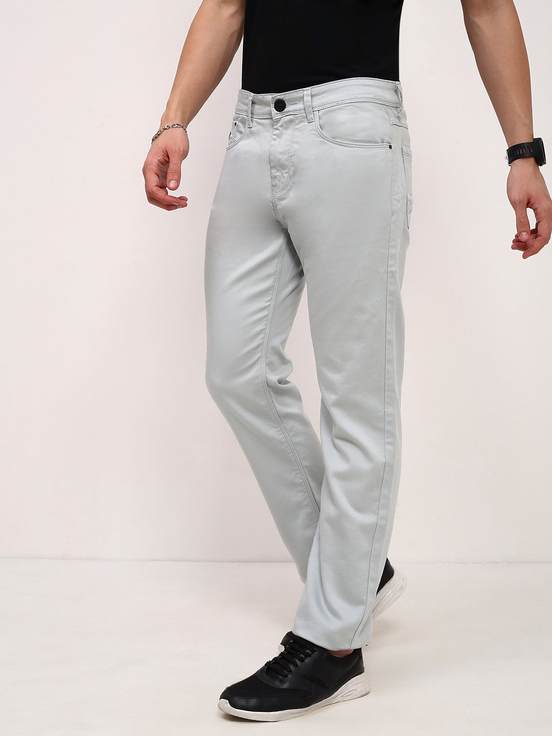 Men's Sea Green Comfort Straight Fit Low-Rise Acid Wash Stretchable Jeans