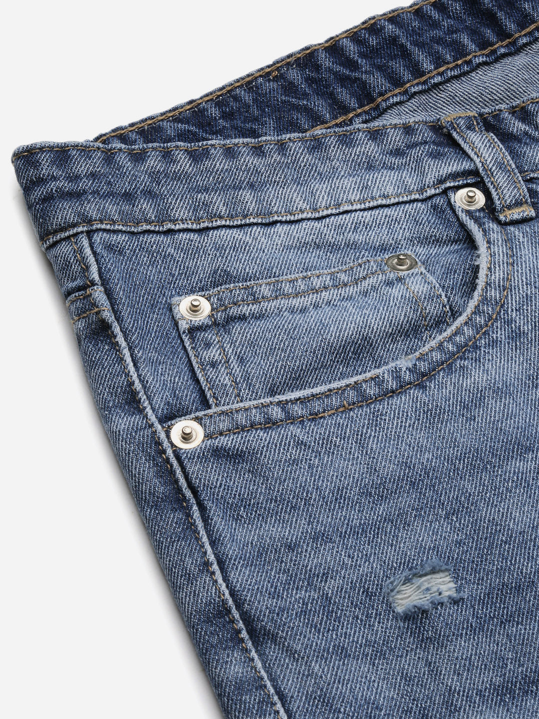 Men's Blue Comfort Low-Rise Mildly Distressed Heavy Fade Acid Wash Jeans