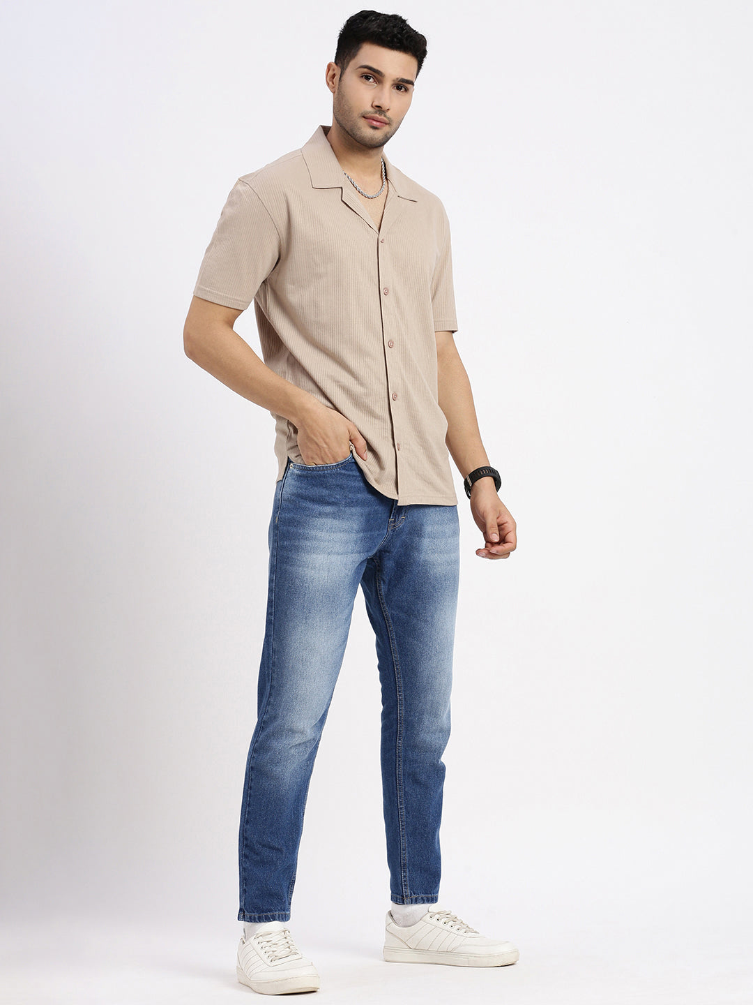 Men's Blue Comfort Low-Rise Casual Heavy Fade Acid Wash Jeans