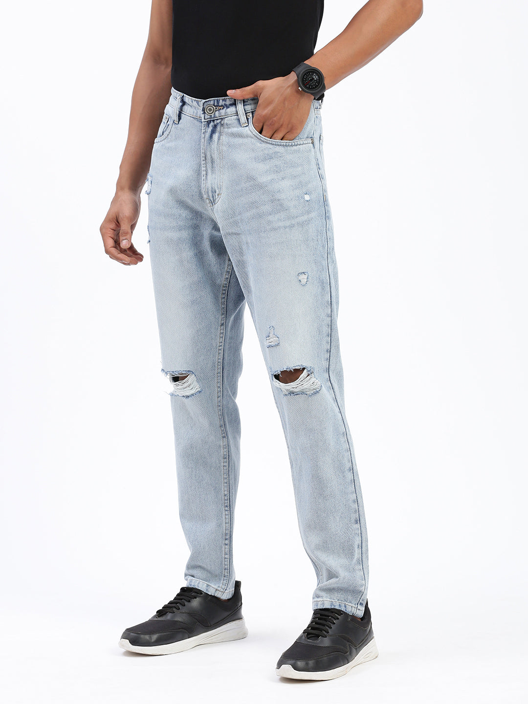 Men's Blue Regular Fit Slash Knee Torn Jeans