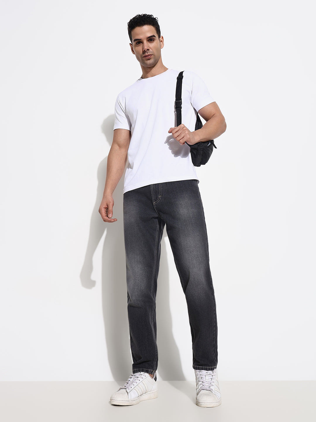Men's Grey Slim Fit Heavy Fade Acid Wash Jeans