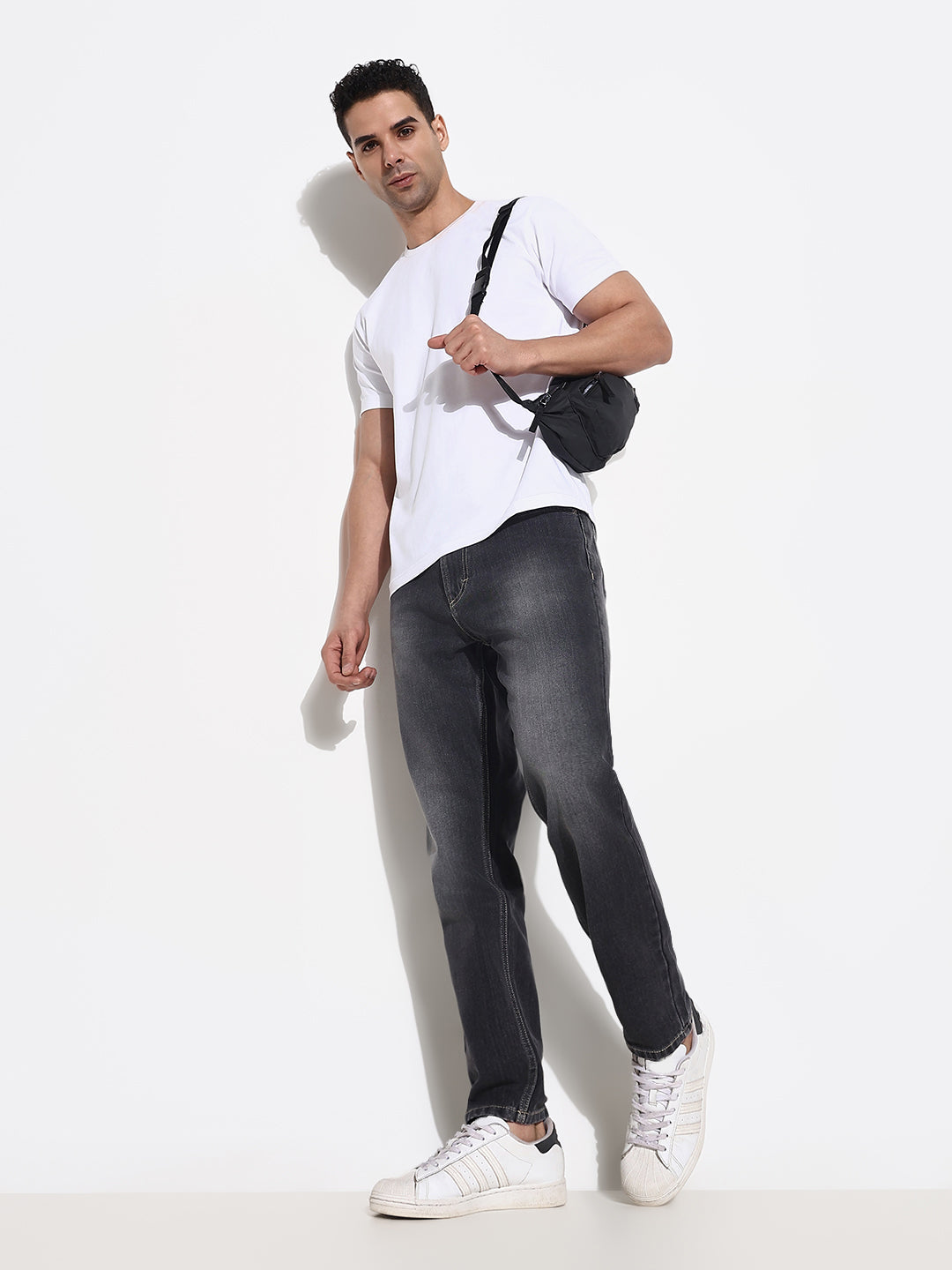 Men's Grey Slim Fit Heavy Fade Acid Wash Jeans