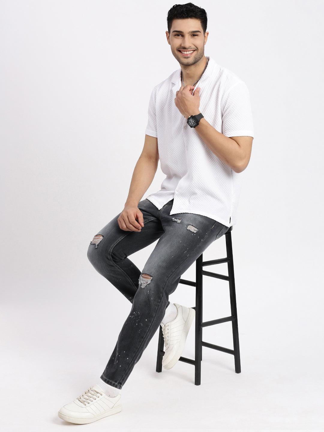Men's Regular Fit Cropped Grey Jeans