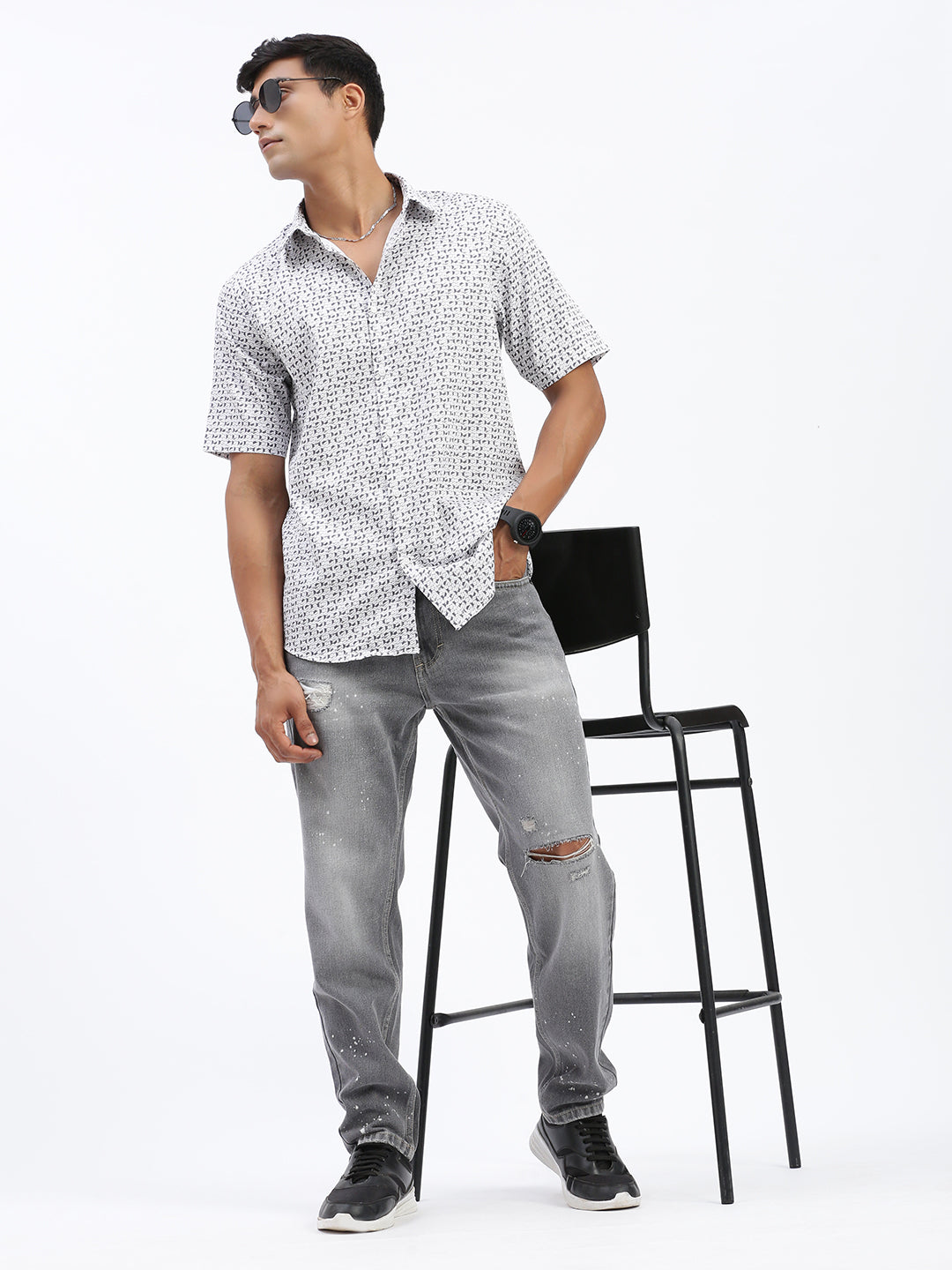Men's Grey Regular Fit Cropped Jeans