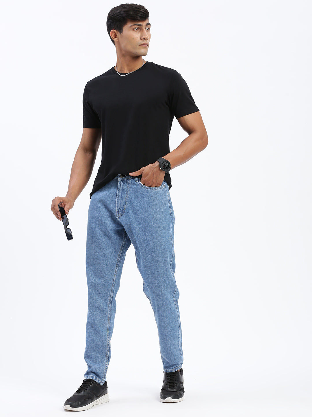 Men's Blue Regular Fit Cropped Jeans