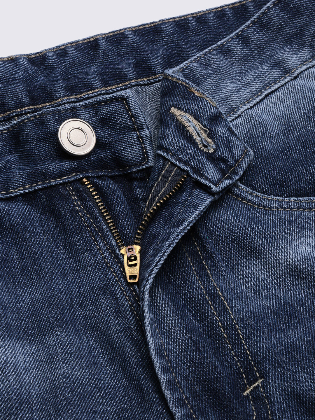 Men's Blue Comfort Low-Rise Slash Knee Heavy Fade Acid Wash Jeans