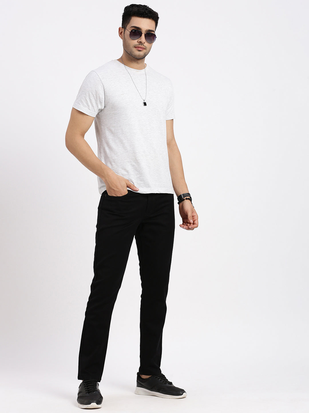 Men's Black Comfort Low-Rise Acid Wash Stretchable Jeans
