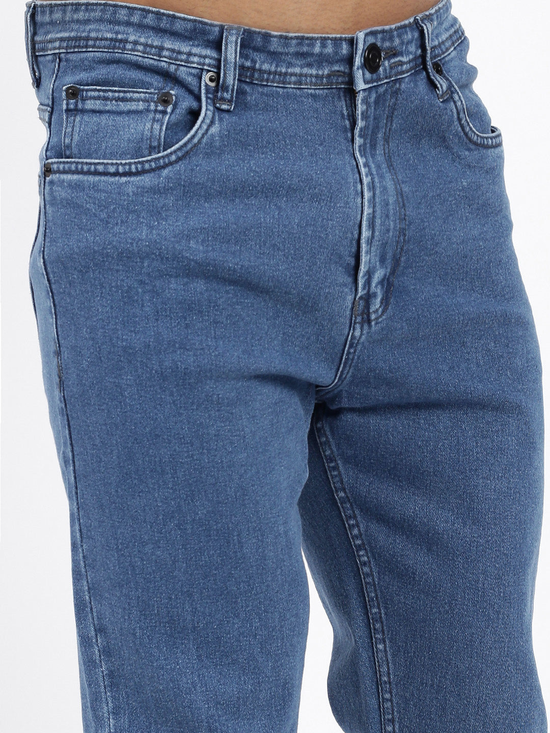Men's Blue Straight Fit Cropped Jeans