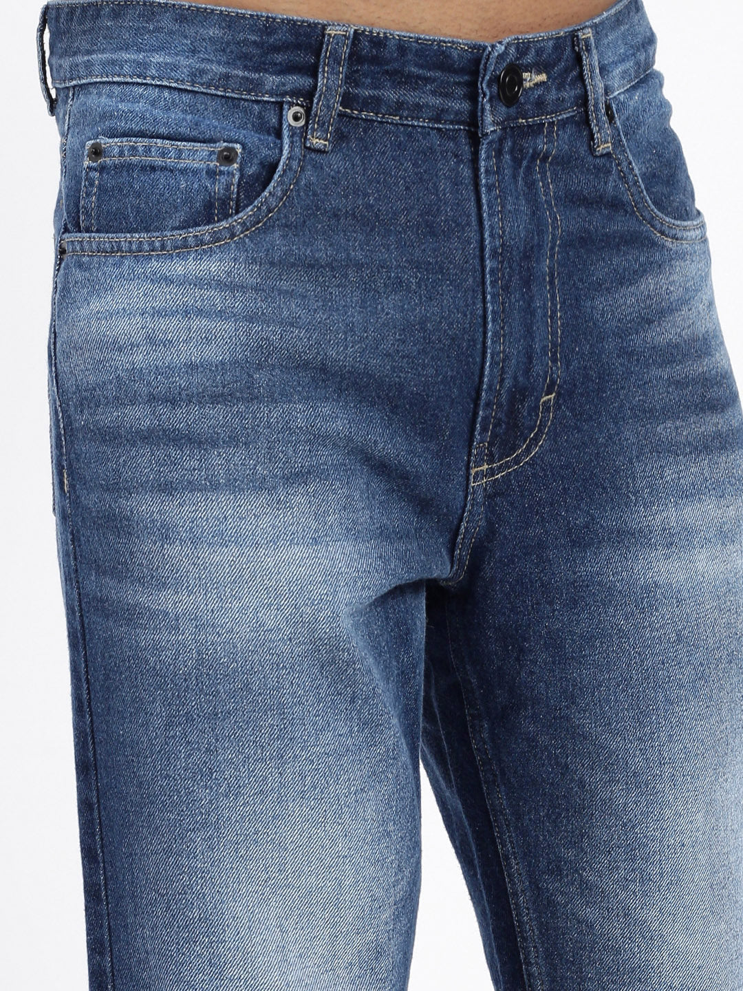 Men's Navy Blue Slim Fit Cropped Jeans