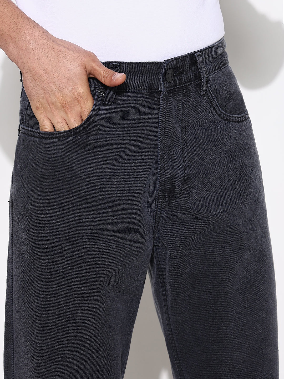 Men's Grey Straight Fit Acid Wash Jeans