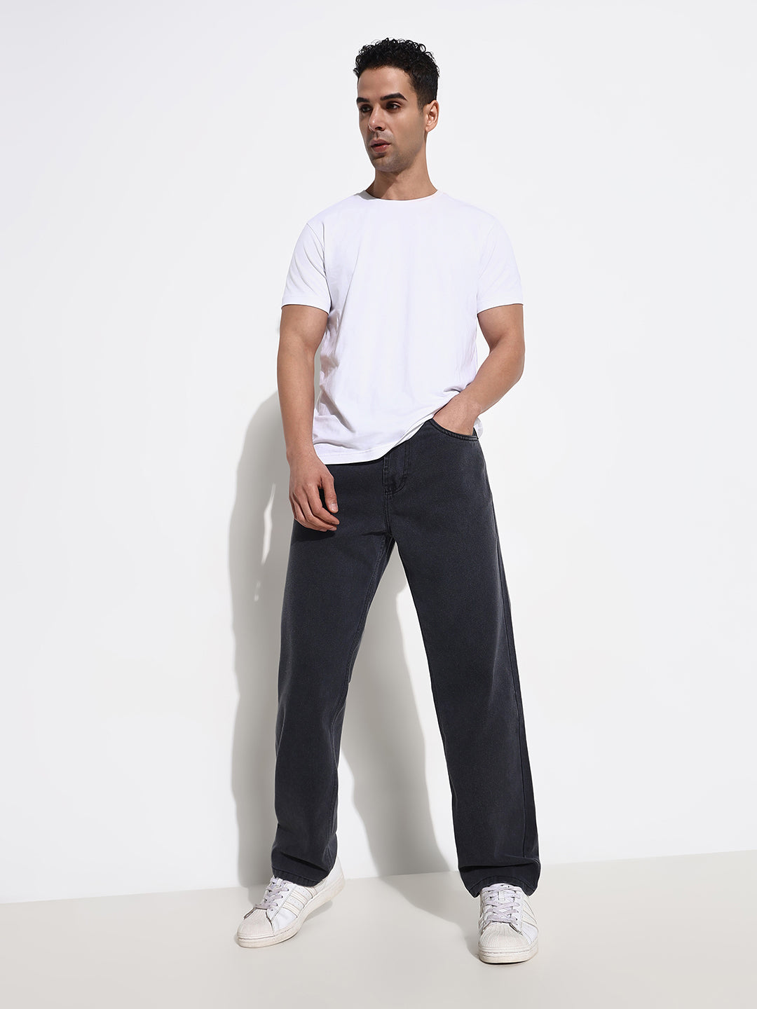 Men's Grey Straight Fit Acid Wash Jeans