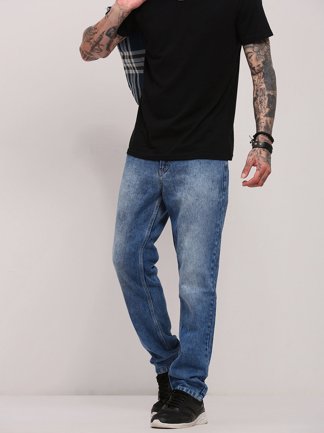 Men's Blue Casual Mid-Wash Relaxed Jeans