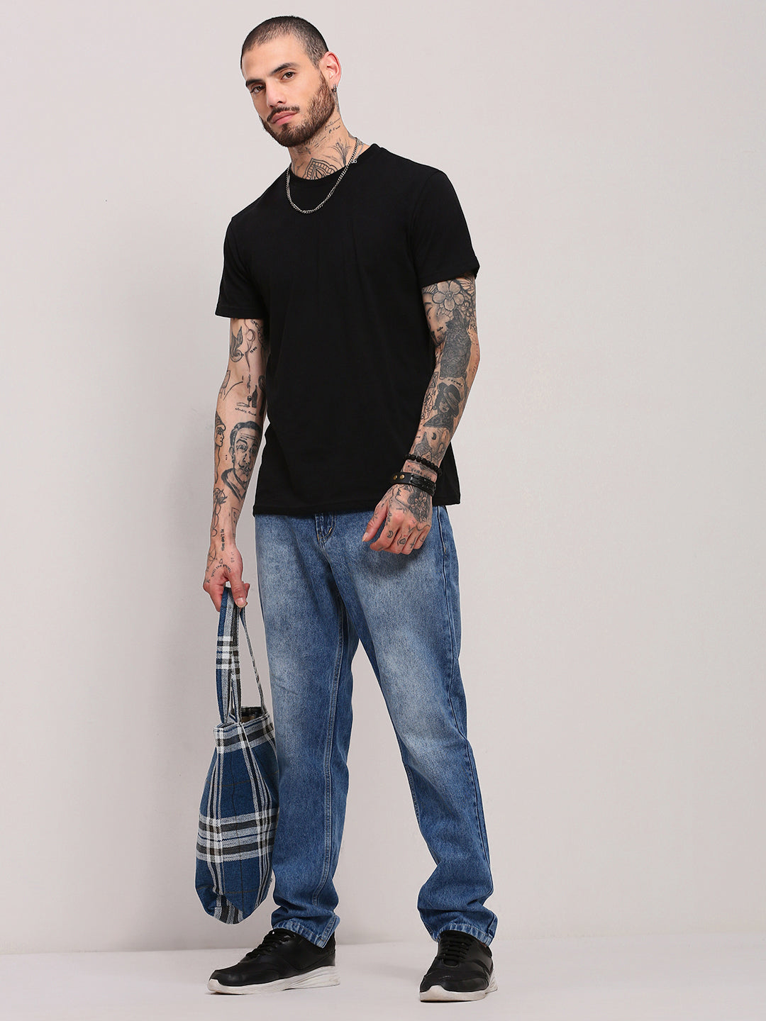 Men's Blue Casual Mid-Wash Relaxed Jeans