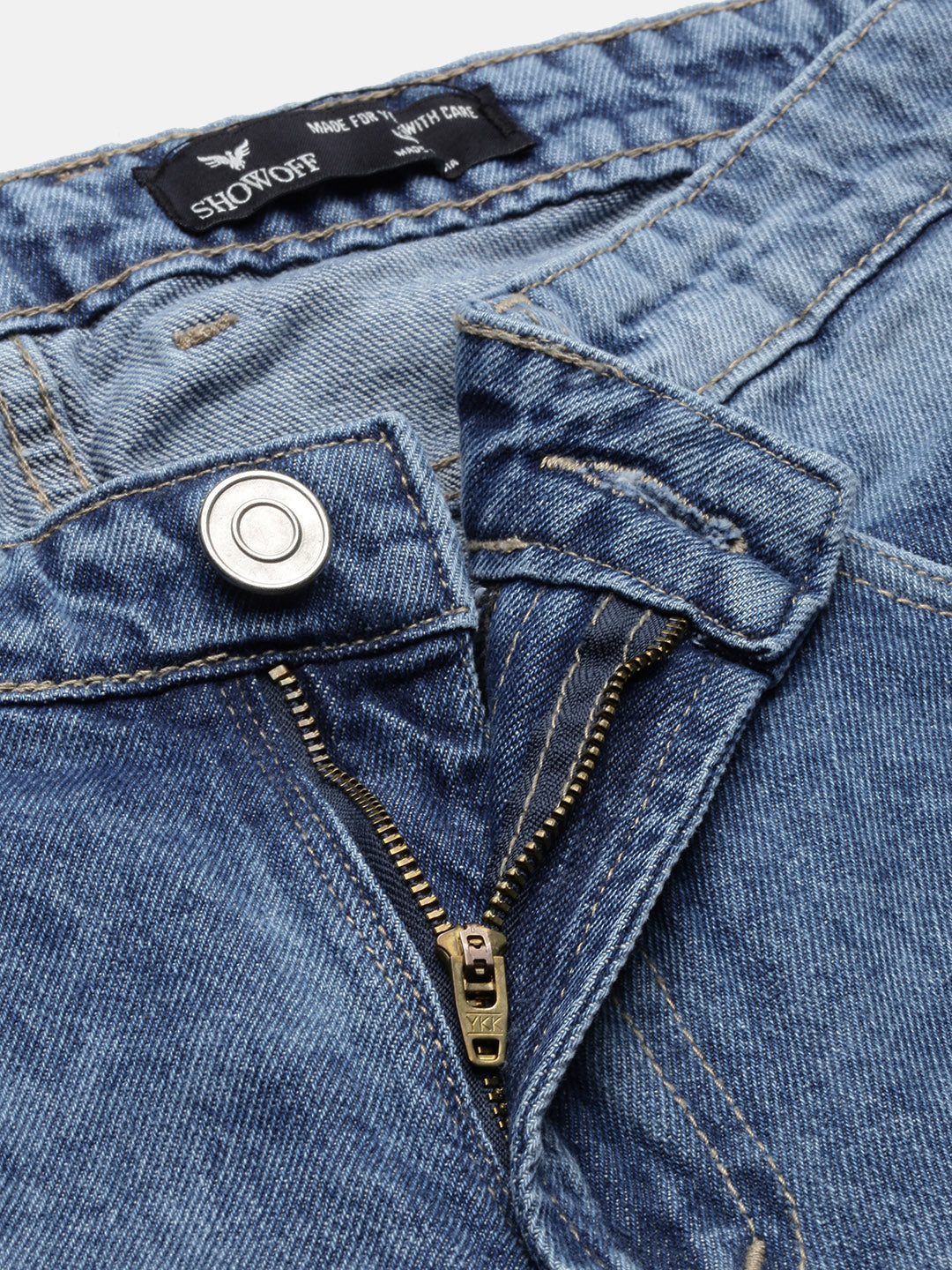 Men's Blue Casual Mid-Wash Relaxed Jeans