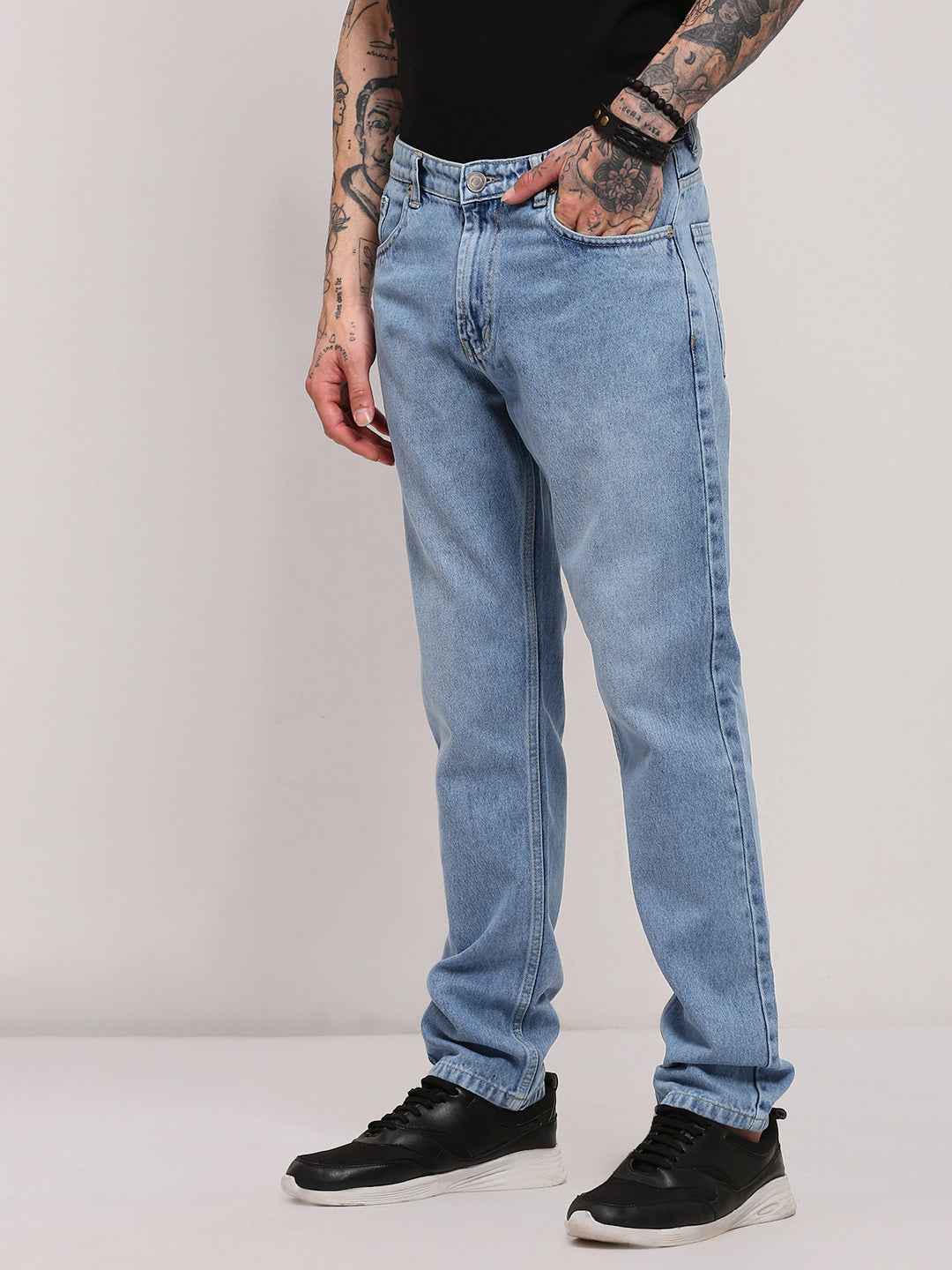 Men's Blue Straight Fit Low-Rise Jeans