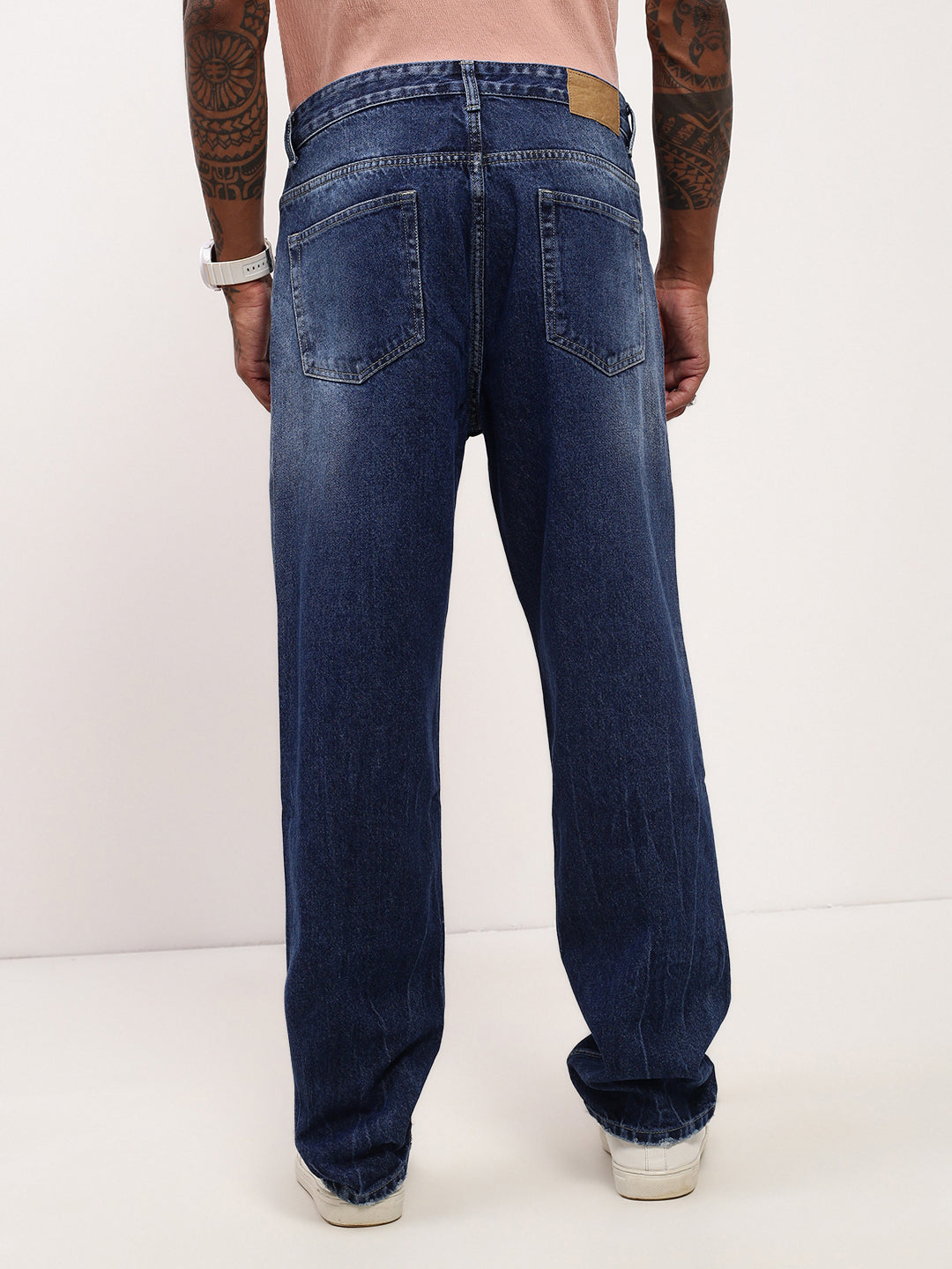 Men's Blue Solid Straight Fit Denim Jeans