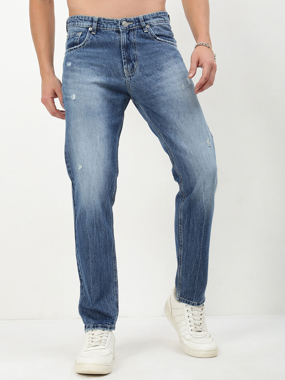 Men's Blue Solid Straight Fit Jeans