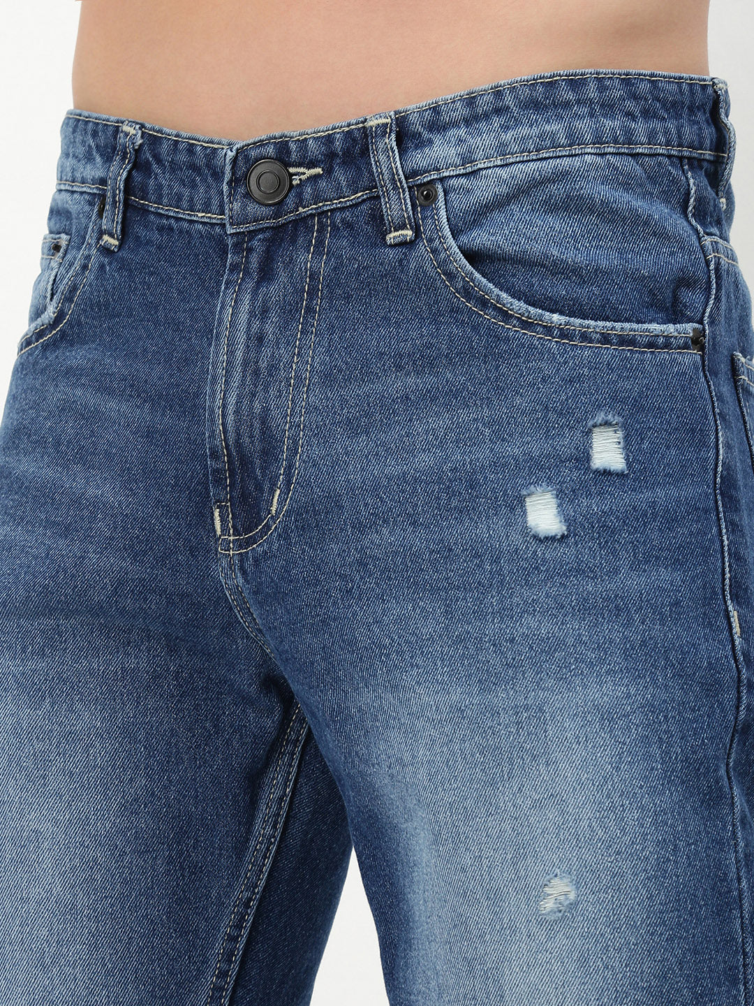 Men's Blue Solid Straight Fit Jeans
