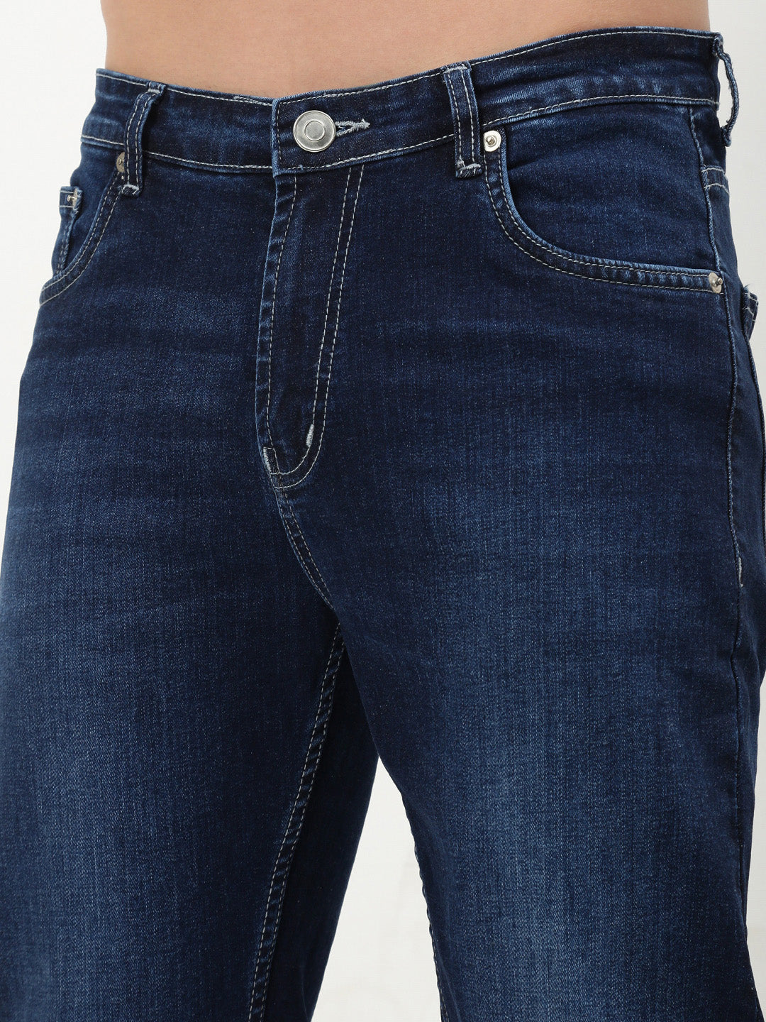 Men's Navy Blue Solid Straight Fit Jeans