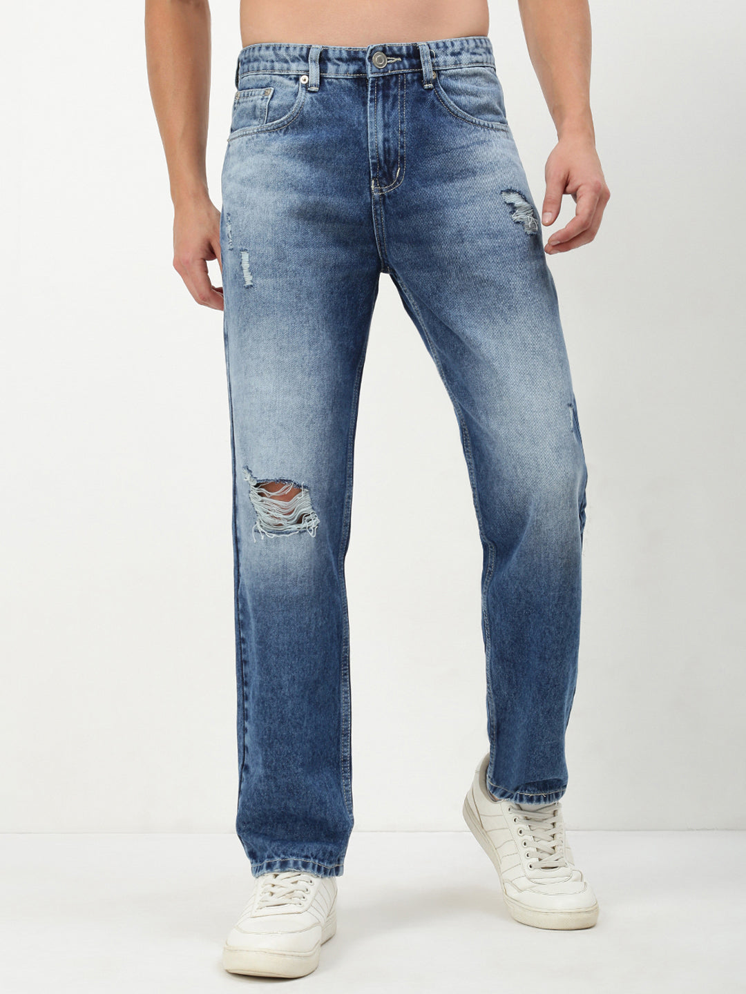 Men's Blue Solid Straight Fit Jeans