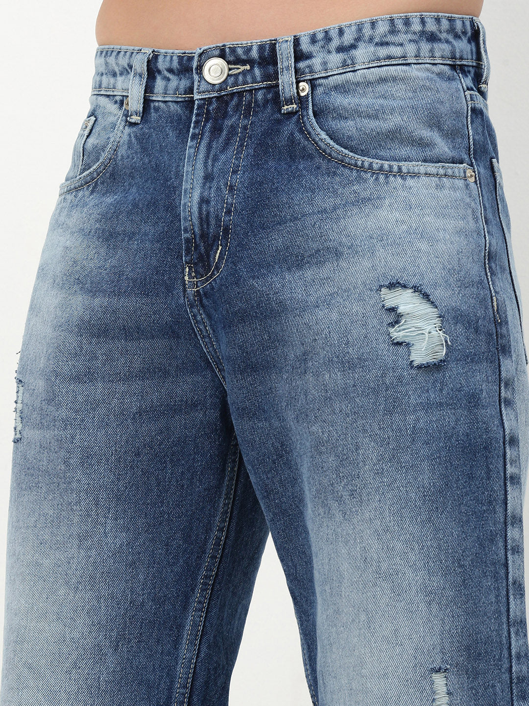 Men's Blue Solid Straight Fit Jeans