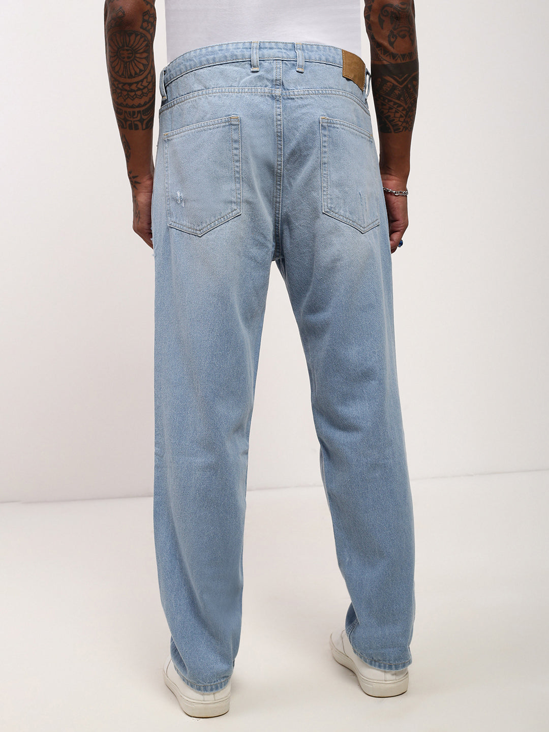 Men's Blue Solid Wide Leg Jeans