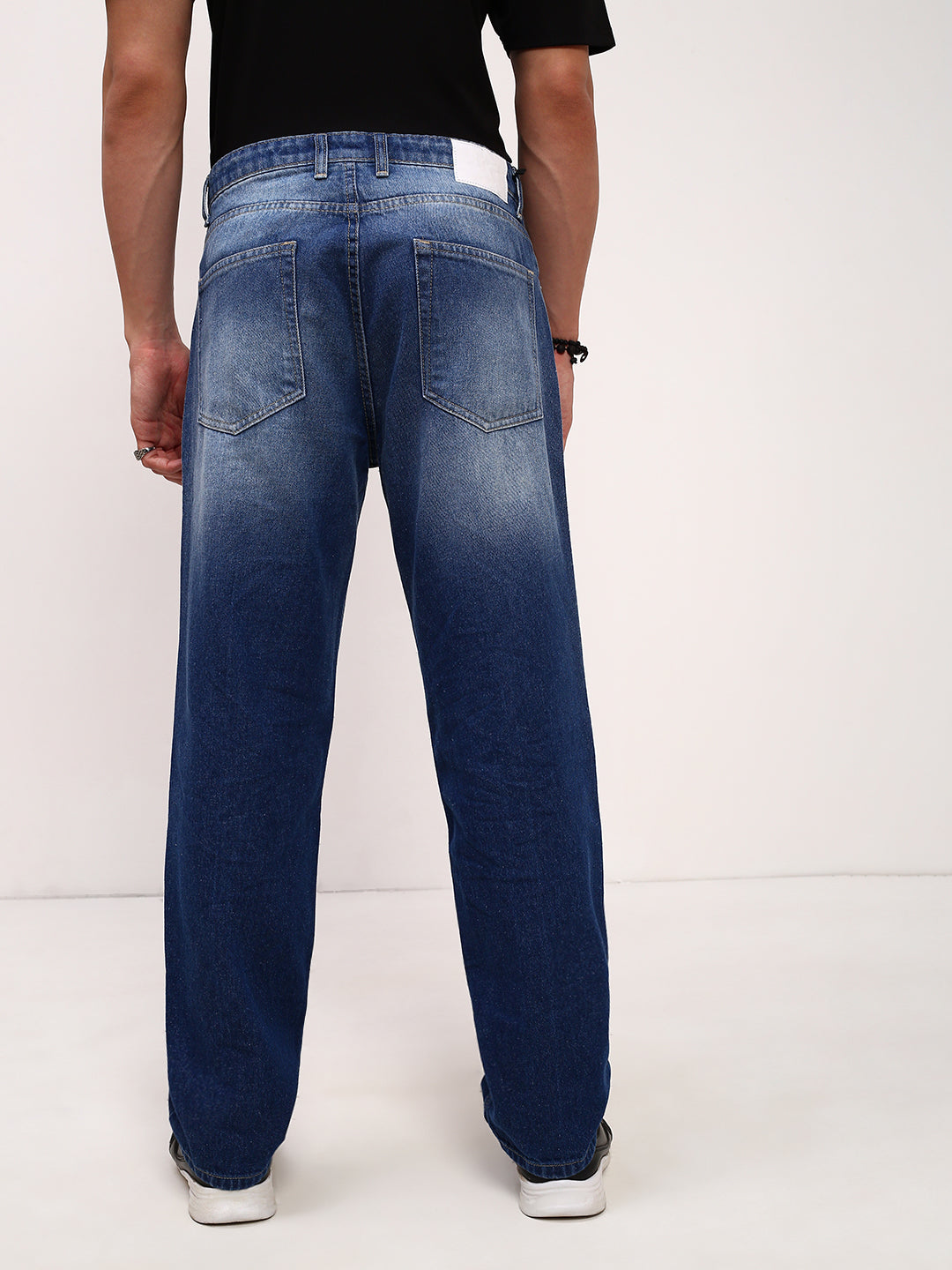 Men's Blue Solid Straight Fit Low-Rise Jeans