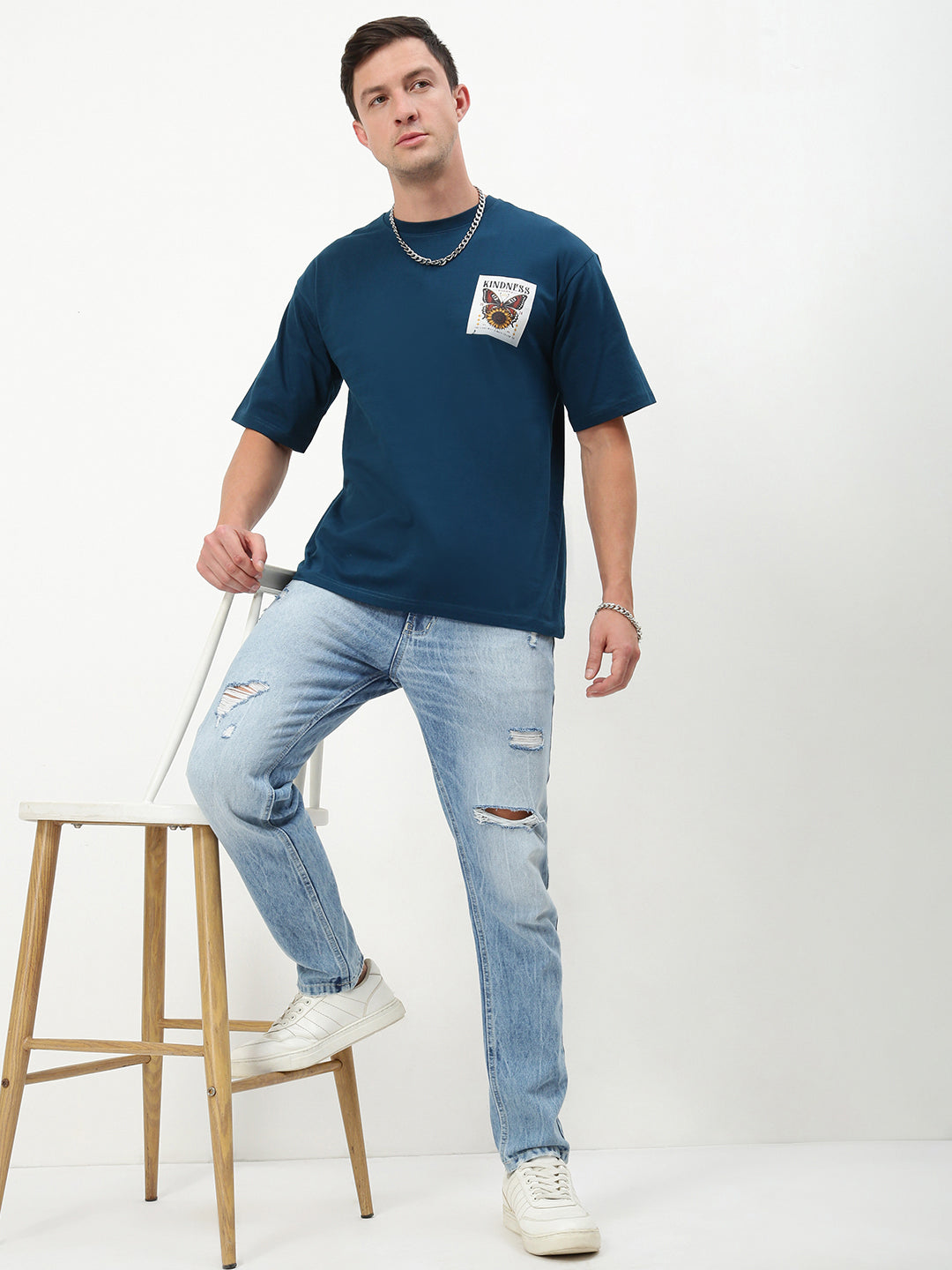 Men's Blue Solid Straight Fit Jeans