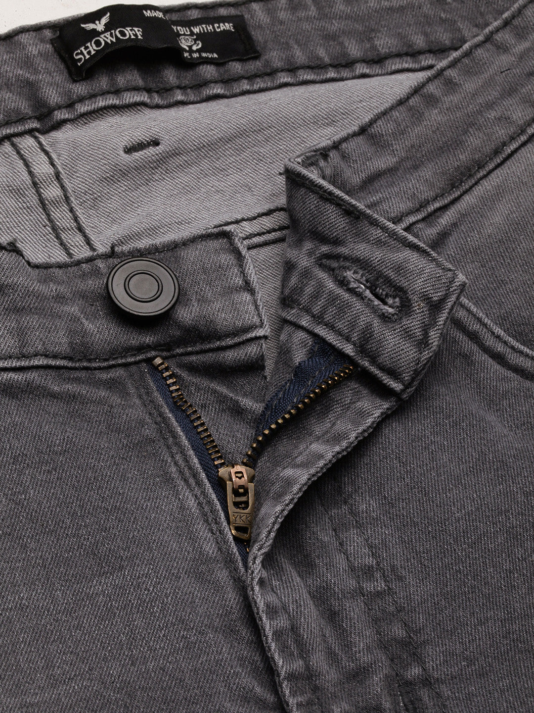 Men's Grey Solid Straight Fit Heavy Fade Acid Wash Jeans