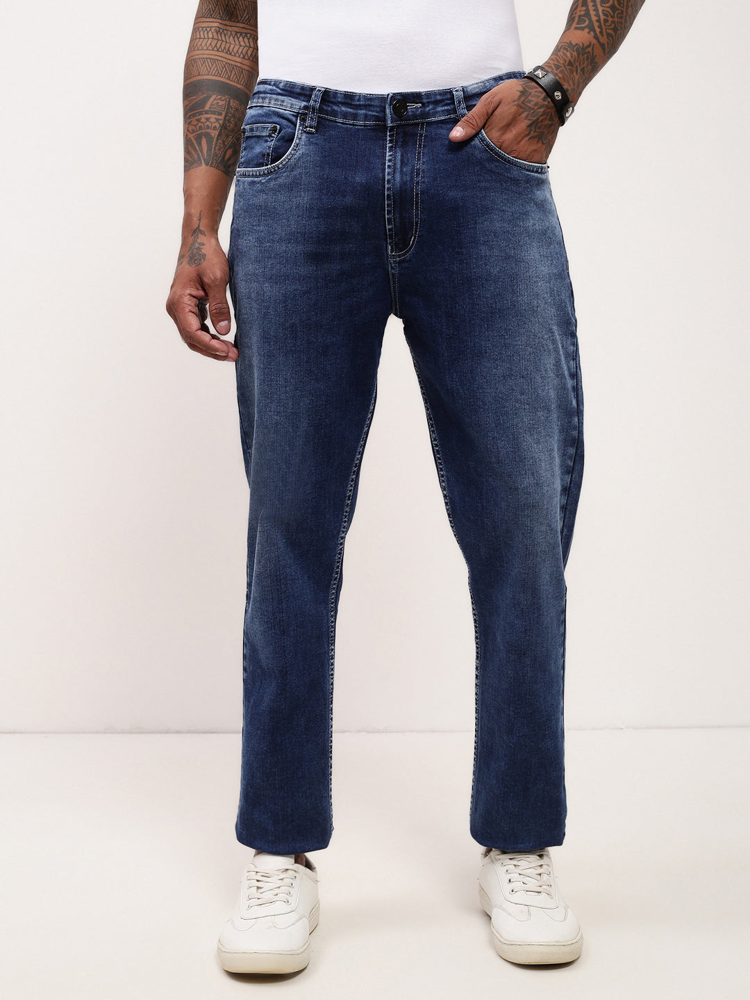 Men's Blue Comfort Straight Fit Low-Rise Jeans
