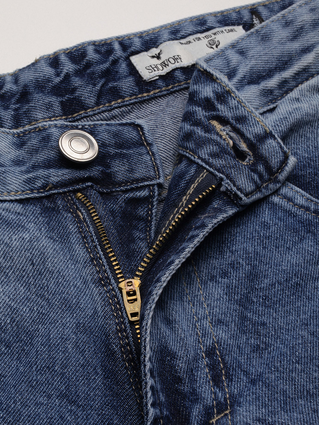 Men's Blue Solid Straight Fit Heavy Fade Jeans