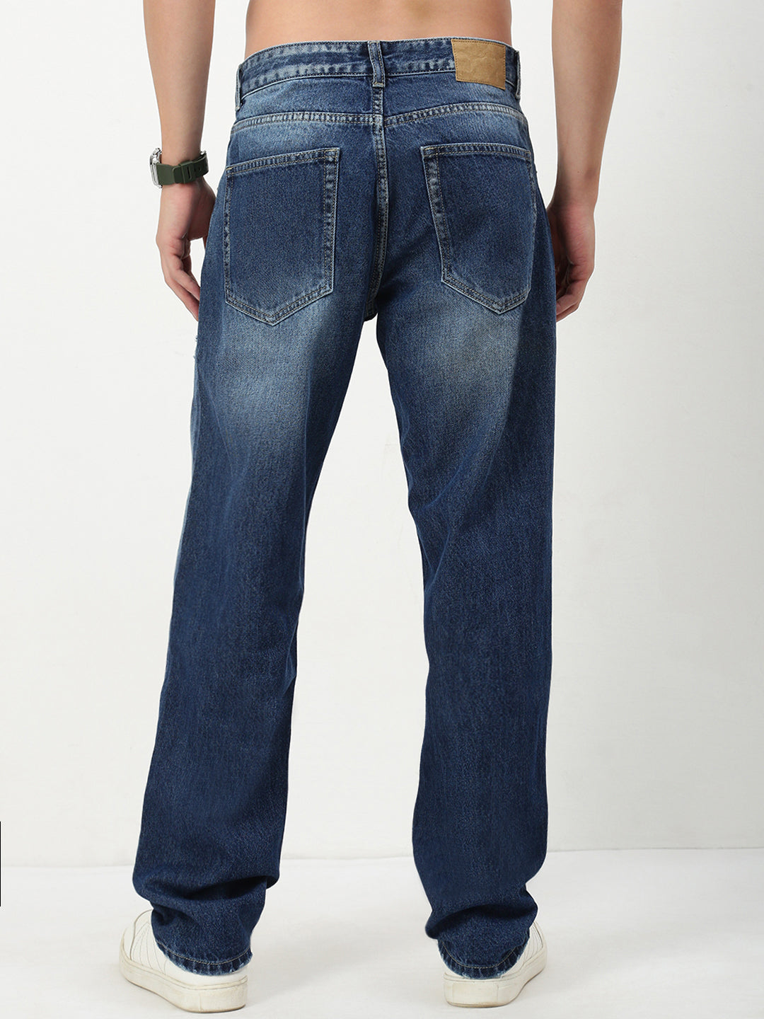 Men's Blue Solid Straight Fit Jeans