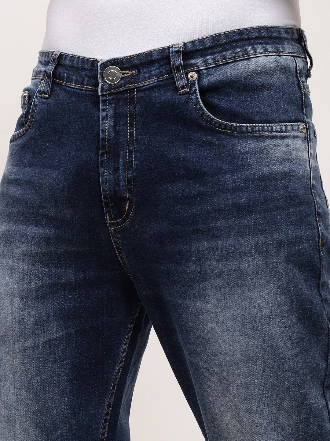 Men's Blue Solid Straight Fit Jeans