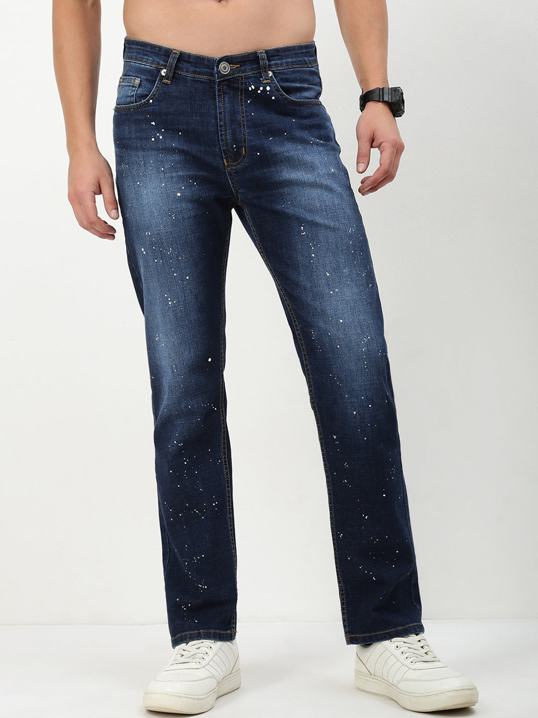 Men's Blue Solid Straight Fit Jeans