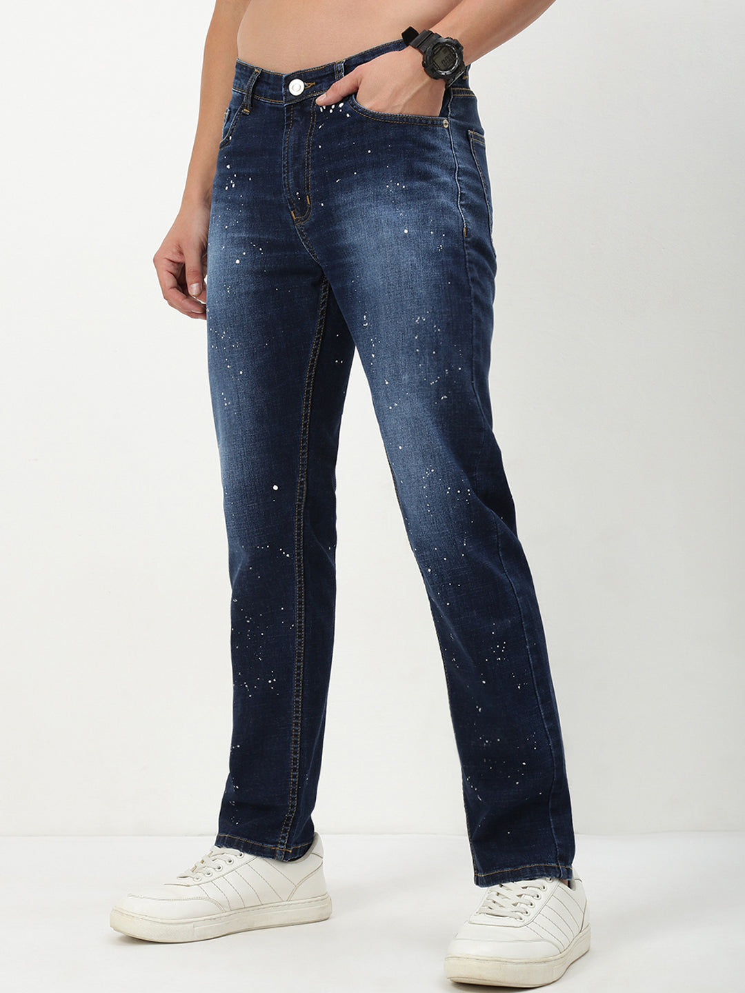 Men's Blue Solid Straight Fit Jeans