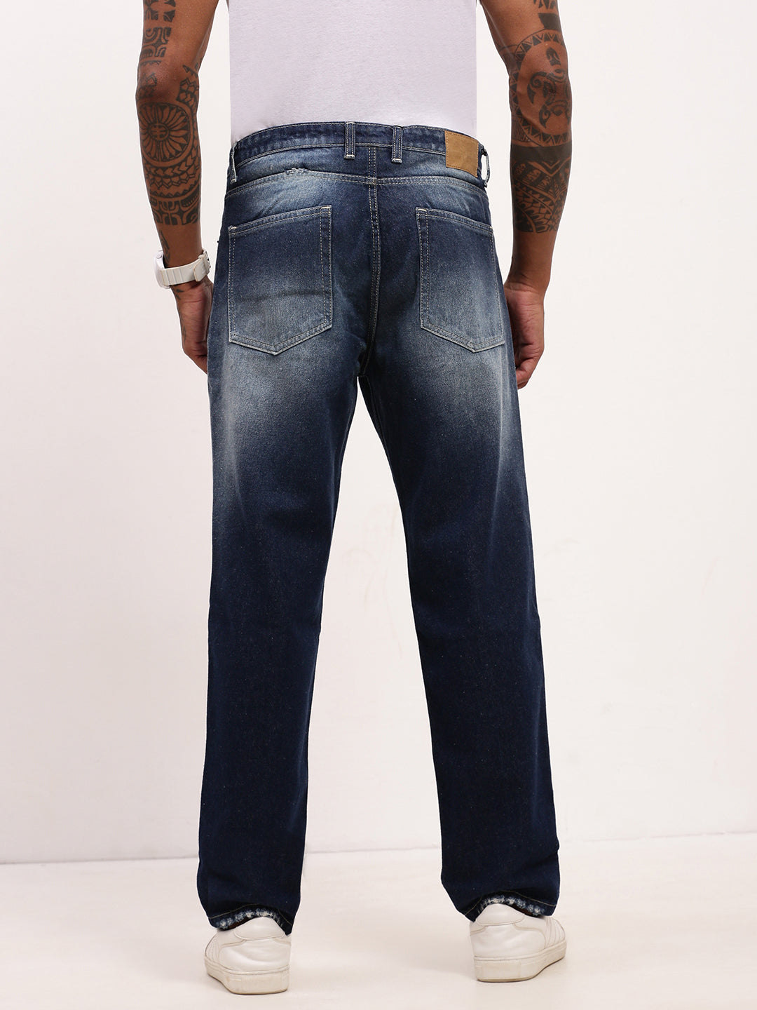 Men's Blue Solid Straight Fit Jeans