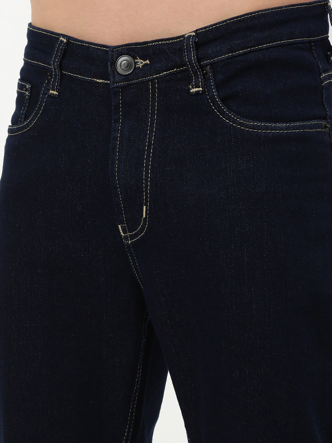 Men's Navy Blue Solid Straight Fit Casual Jeans