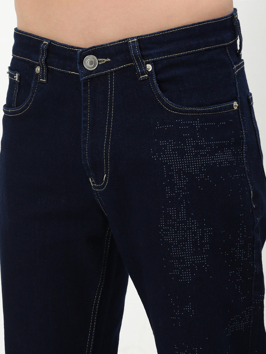 Men's Navy Blue Solid Straight Fit Jeans