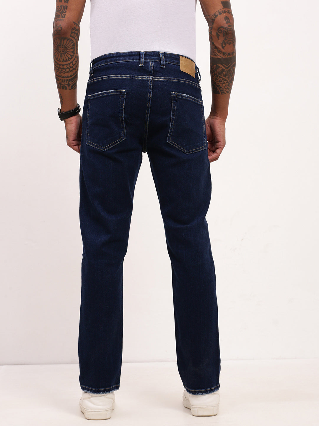 Men's Navy Blue Solid Straight Fit Jeans