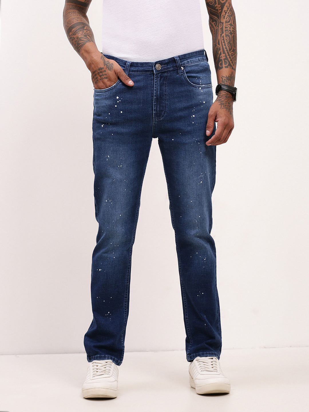 Men's Blue Solid Straight Fit Jeans