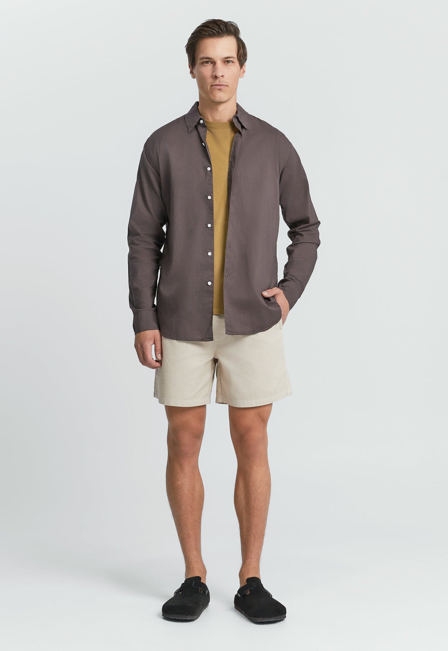Folded Collar Cotton Shirt - Worn Choc