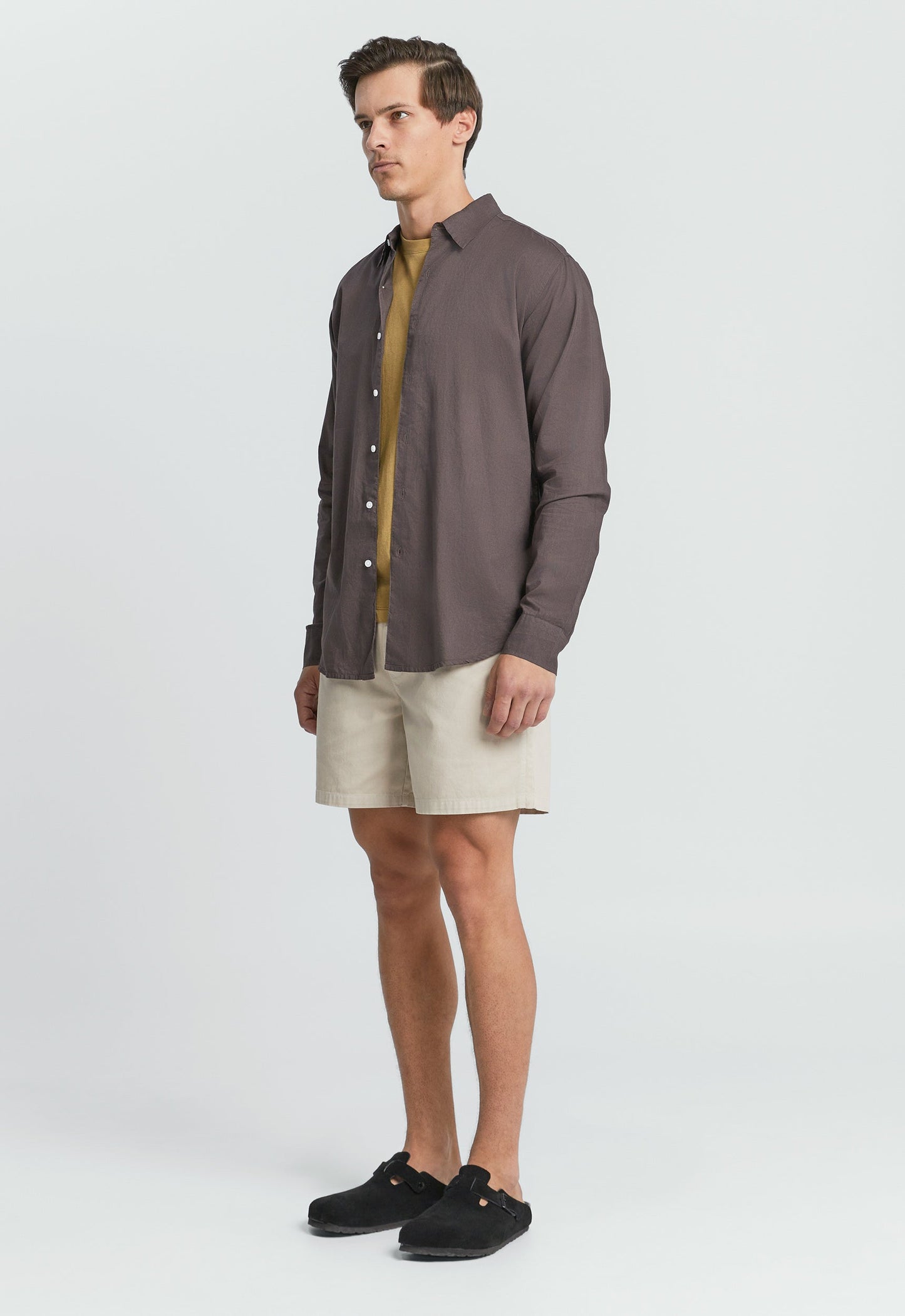 Folded Collar Cotton Shirt - Worn Choc