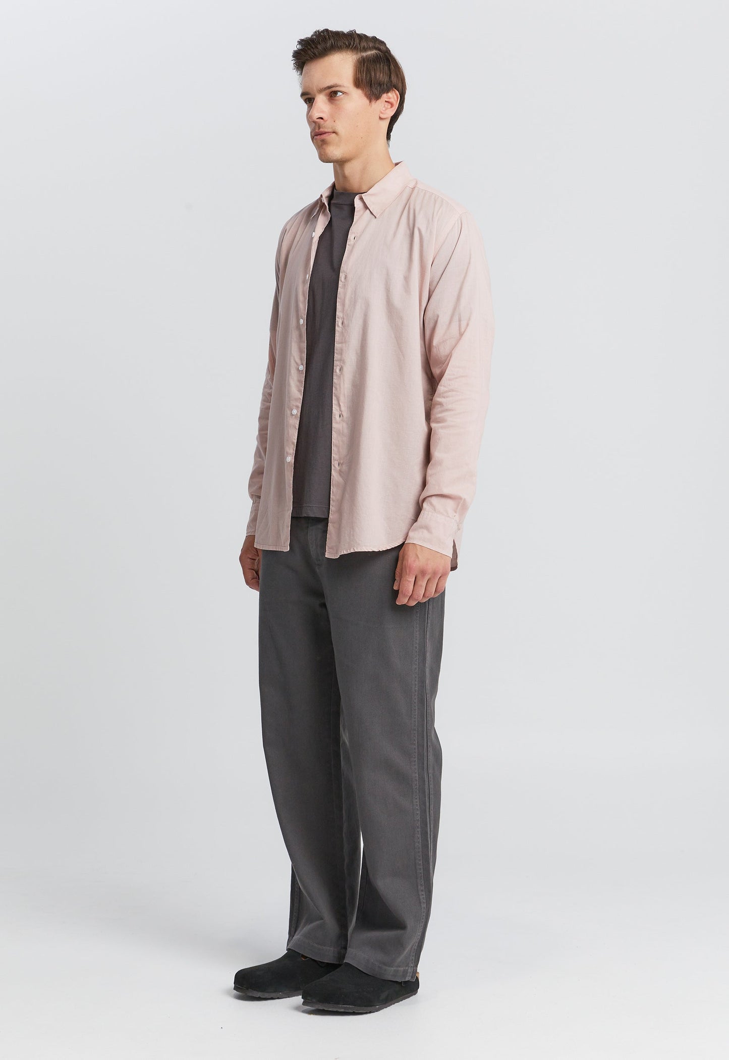 Folded Collar Cotton Shirt - Worn Pink