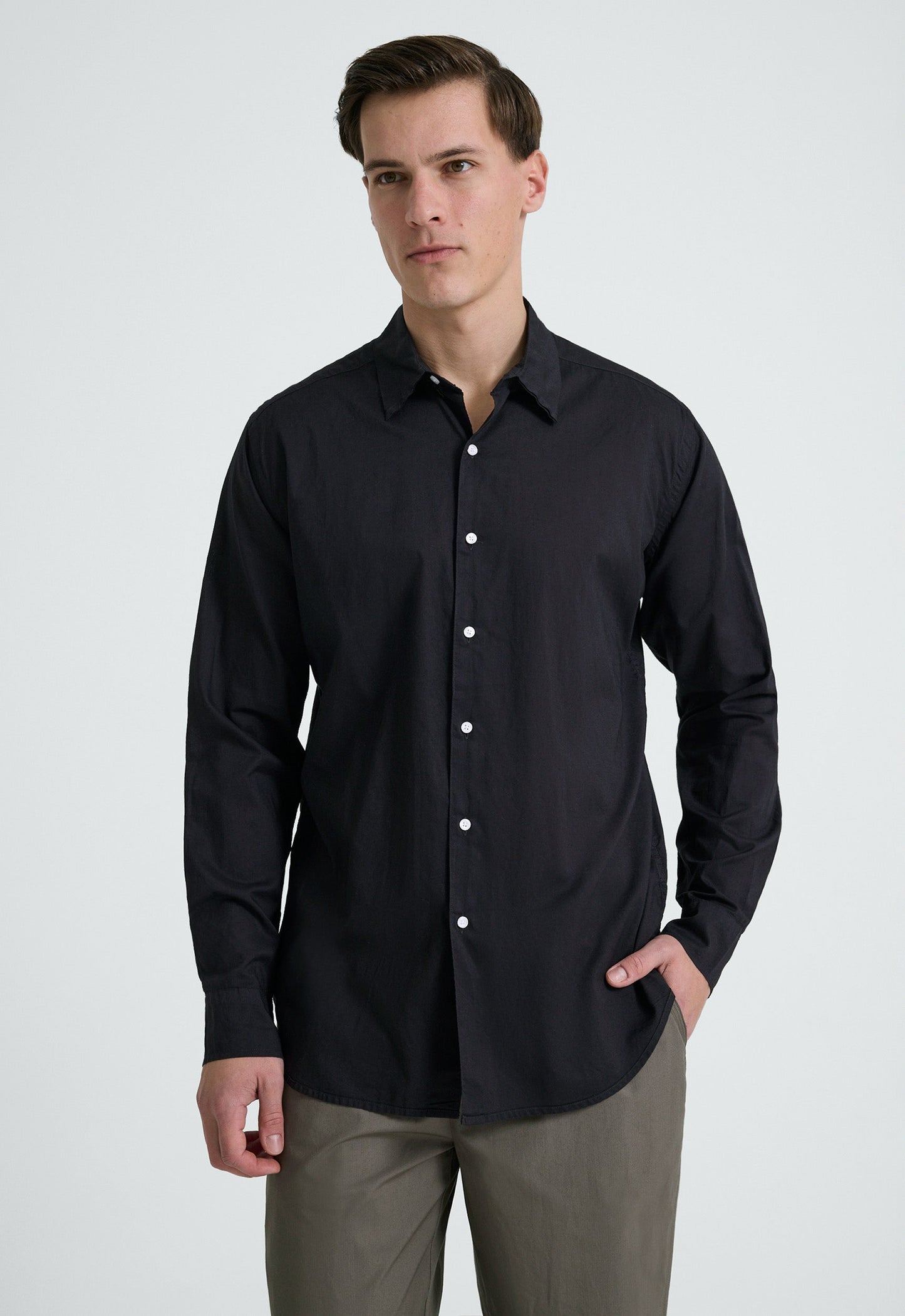 Folded Collar Cotton Shirt - Char