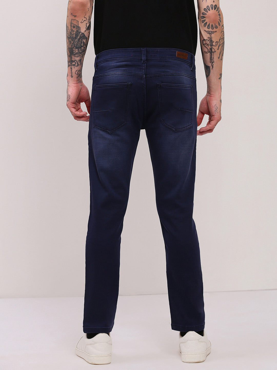 Men's Navy Blue Comfort Slim Fit Low-Rise Light Fade Cotton Jeans